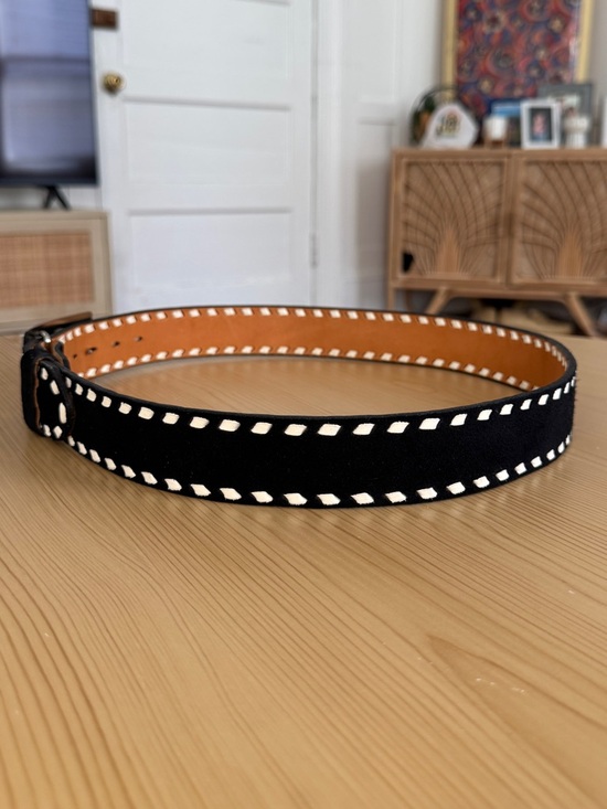 Vtg 60s Rasmussen’s Western Wear Black Suede Contrast Stitch Belt Horse Buckle main image 11